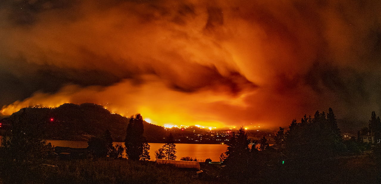 Forest Fire at night in the Okanagan Valley