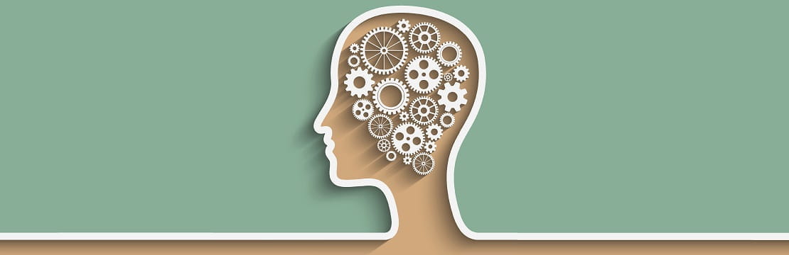 Human head with set of gears as a symbol work of brain