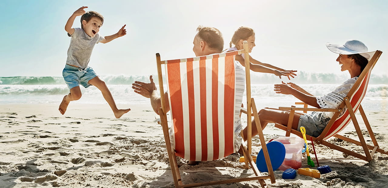 Beach, sunshine and family on vacation