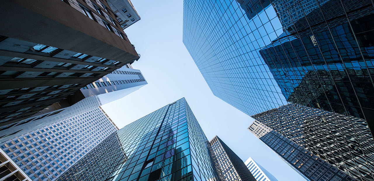 A worm's-eye view of high rise buildings
