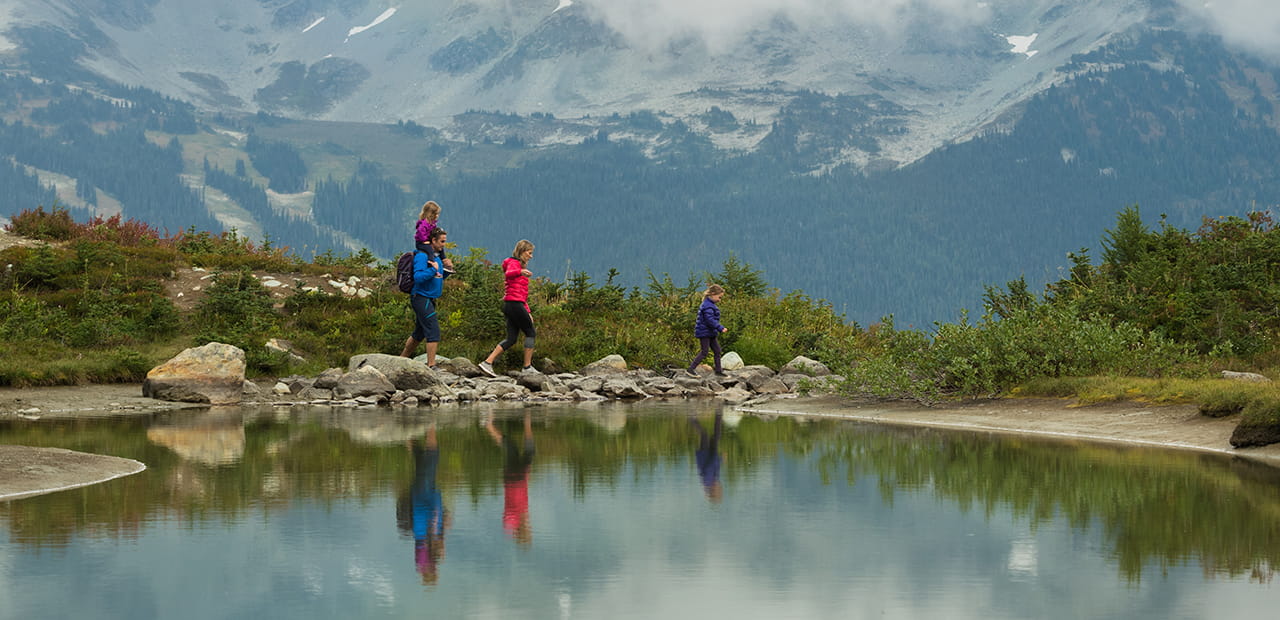Family enjoying a hike in the mountains