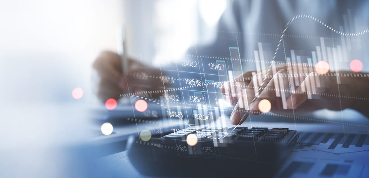 Businesswoman doing finances and calculating financial report with business graph growth chart, finance and investment.