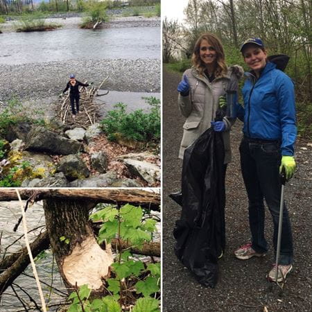 A woman walking on the shoreline.

Driftwood.

Sheryl and Susan Boury picking up litter.
