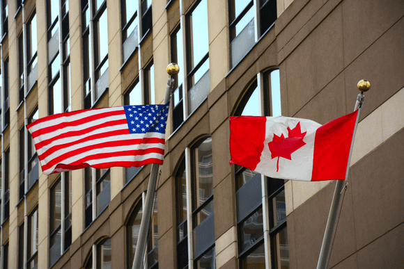 Canadian and American flags