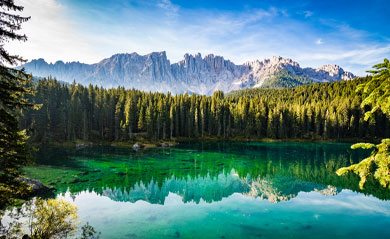 Lake, trees and mountains
